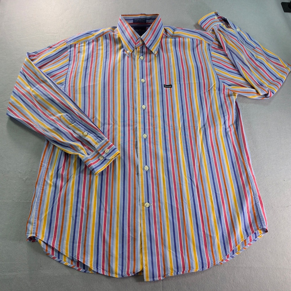 Faconnable Mens Multi Color Striped Cotton Button Down Shirt Size Medium